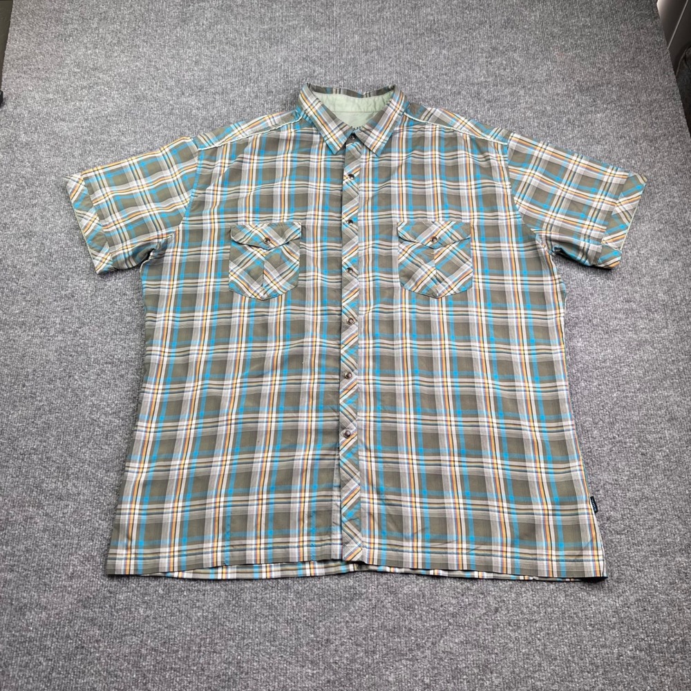 Kuhl Eluxur Shirt Mens XXL Green Plaid Short Sleeve Button Down Hiking Outdoor